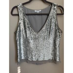 Calvin Klein Authentic Y2K Silk Silver Sequin Boxy Going Out Tank Top Size 6